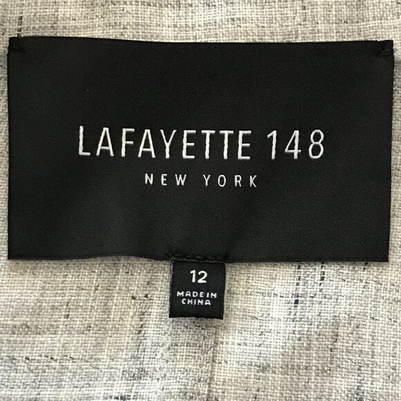 Lafayette 148 100% Linen Blazer Jacket Women 12 Gray Pocket Long Sleeve 17977 - Picture 3 of 10